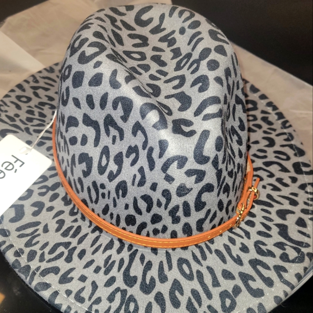 Women's Leopard Fedora with Caramel band